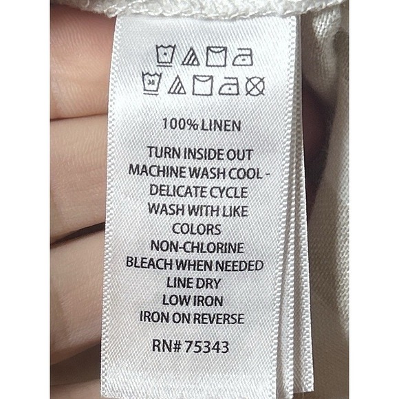 St Tropez West Linen Tank Dress Womens Sz M Taupe & White Stripe Keyhole Pockets - Picture 7 of 8